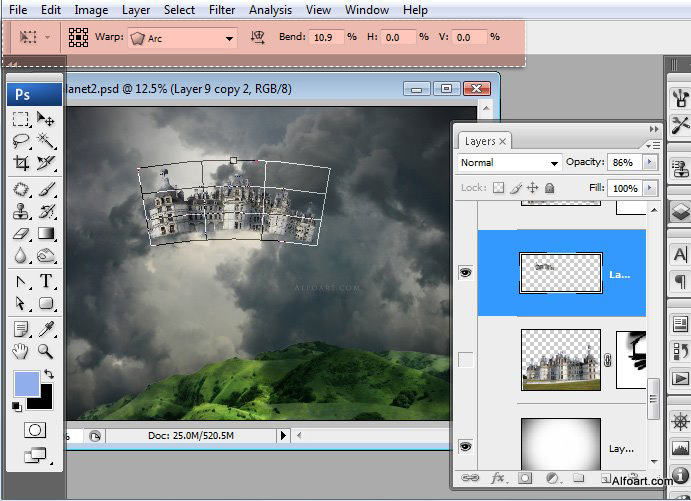 Castle in the Sky, castle in the clouds, dreamy landscape, mysterious, illustration, fantastic, rainbow effect in photoshop